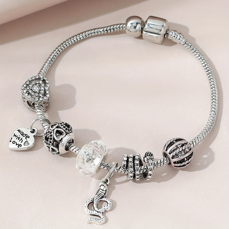 Stylish Heart-Shaped Ladies Bracelet Rhinestone Snake Charm Copper Hand Jewelry Bangle Gift
